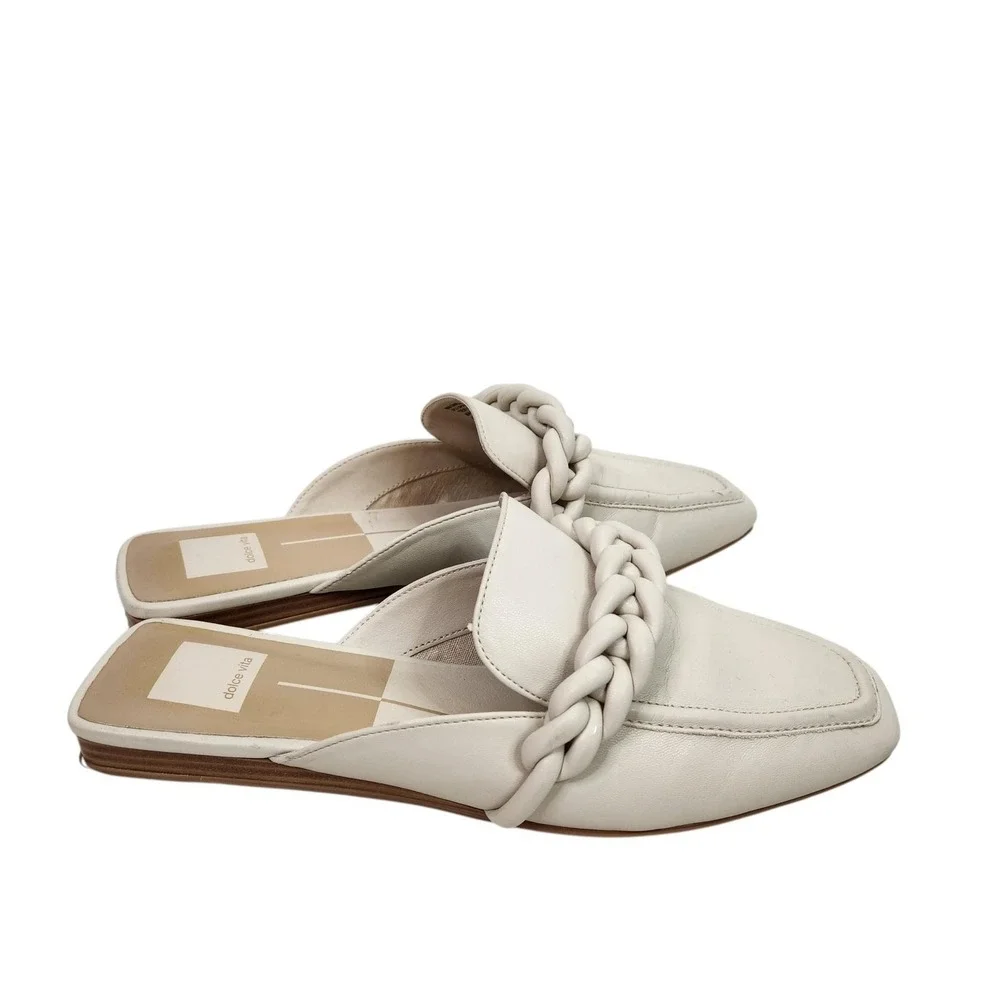 DOLCE VITA Gwena Shoes Womens 9 White Braided Strap Slide Mules Square Toe Flat